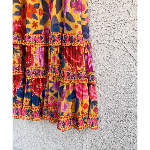 FARM RIO Yellow Pink & Blue Tropical Floral Dream V
Neck Tiered Frill Maxi Dress - Picture 5 of 15